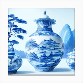 Blue And White Vases Canvas Print