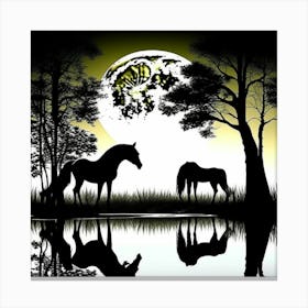 Horses In The Moonlight Canvas Print