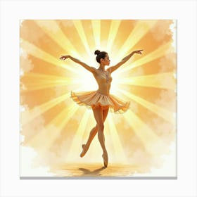 Ballet Dancer Surrounded By Watercolor Golden Rays 1 Canvas Print