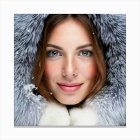 Firefly Macro Portrait Of Freckled Woman In Snowy Fur Jacket 73039 Canvas Print