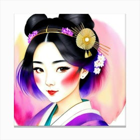 Blossoming Grace: Portrait of a Japanese Geisha Canvas Print