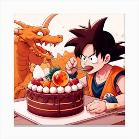 Goku trying dragon ball Cake!! Canvas Print