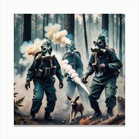 Gas Masks In The Forest 13 Canvas Print