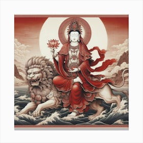 Buddha On A Lion Canvas Print