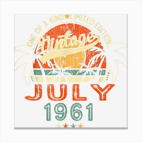 61 Years Old Vintage July 1961 61th Birthday Canvas Print