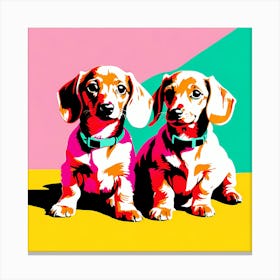 'Dachshund Pups', This Contemporary art brings POP Art and Flat Vector Art Together, Colorful Art, Animal Art, Home Decor, Kids Room Decor, Puppy Bank - 71st Canvas Print