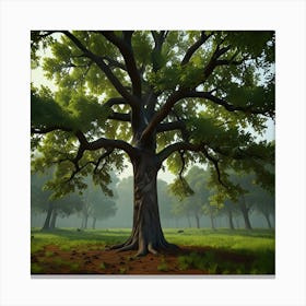 Large Oak Tree In The Forest Canvas Print