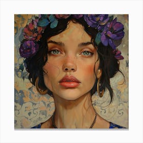 Woman With Flowers On Her Head 1 Canvas Print