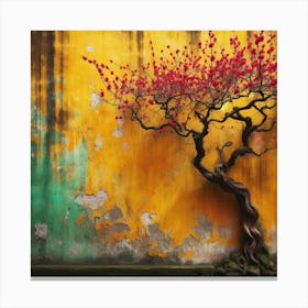 Tree In Front Of A Yellow Wall Canvas Print