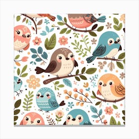 Cute Birds Seamless Pattern 4 Canvas Print