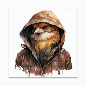 Watercolour Cartoon Sparrow In A Hoodie 1 Canvas Print