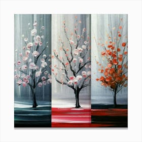Three different paintings each containing cherry trees in winter, spring and fall 2 Canvas Print