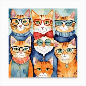 Cats In Glasses 1 Canvas Print