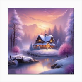 House In The Snow Watercolor Landscape 2 Canvas Print
