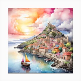 Village On The Sea Canvas Print