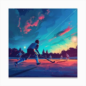 Hockey Game At Sunset Canvas Print