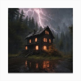 An Abandoned House In The Midst Of A Dark Forest With Eerie Rainy Weather And The Predominant Col (1) Canvas Print