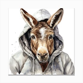 Watercolour Cartoon Mule In A Hoodie 2 Canvas Print