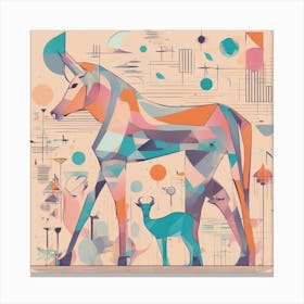 A Drawing In Pastel Colors Of Animals Light And Shadow And A Star, Sculptural Elements, In The Styl Canvas Print