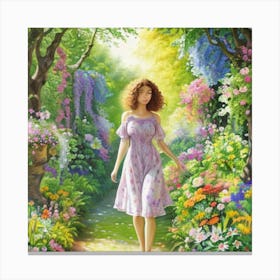 Girl In A Garden 11 Canvas Print