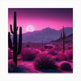 Cactus Desert Purple Soothing Landscape Canvas Print
