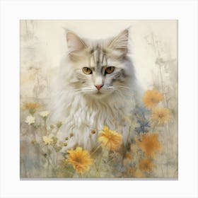 Coon Cat In Flowers Canvas Print