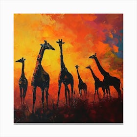 Giraffe Silhouettes In The Sunset 2 Canvas Print
