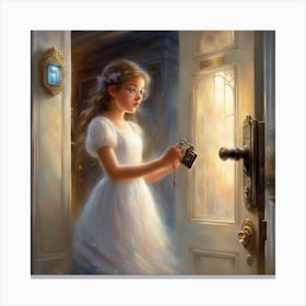 Little Girl Opens The Door Canvas Print
