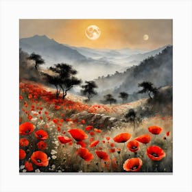 Poppy Landscape Painting (14) Canvas Print
