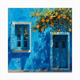 Oranges On A Blue House Canvas Print