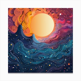 Abstract Background With Sun And Stars Canvas Print