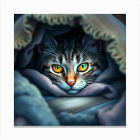 Cat Peeking Out Of The Blanket Canvas Print