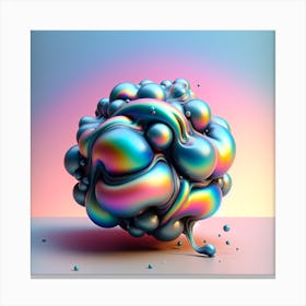 High-resolution image of a surreal, iridescent liquid blob with a glossy surface that reflects a spectrum of rainbow colors. Canvas Print
