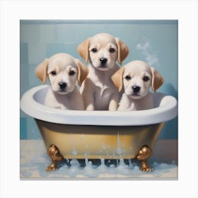 Three Puppies In A Bathtub Canvas Print