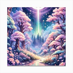 A Fantasy Forest With Twinkling Stars In Pastel Tone Square Composition 292 Canvas Print