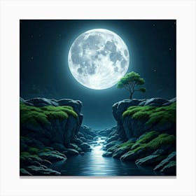 Full Moon Over The River Canvas Print