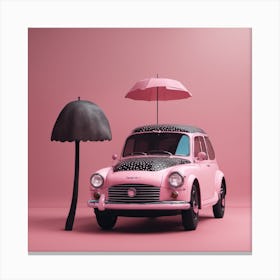 Pink Car With Umbrella Canvas Print
