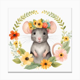 Floral Baby Rat Nursery Illustration (4) Canvas Print