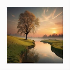 Lone Tree At Sunrise Canvas Print