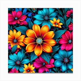 Colorful Flowers, A Vibrant Pattern Bursting With Colorful Flowers Perfect For Those Who Love Nature 1 Canvas Print