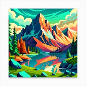 A Painting Of A Mountain Lake With A Mountain In T (1) Canvas Print