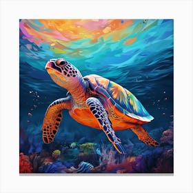 Sea Turtle Painting, Vivid Voyage: The Green Turtle's Psychedelic Journey, Canvas Print