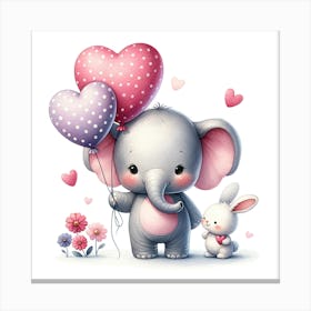 Elephant and Bunny with balloons Canvas Print