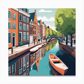 Cartoon Amsterdam Canal Summer (9) Canvas Print