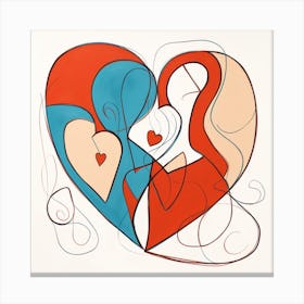 Abstract Cream Red Blue Heart 2 Canvas Print