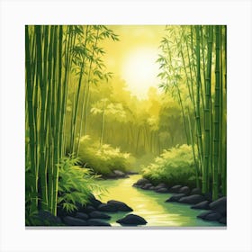 A Stream In A Bamboo Forest At Sun Rise Square Composition 192 Canvas Print