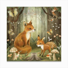 Enchanted Forest Animal Gatheringprint Art And Wall Art Canvas Print