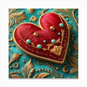 Embroidered Heart red 6 Canvas Print