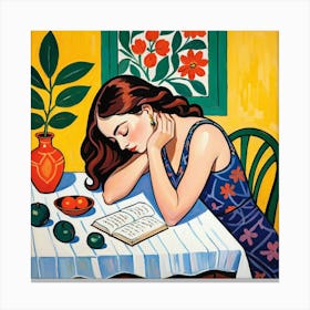 Girl Reading A Book 1 Canvas Print