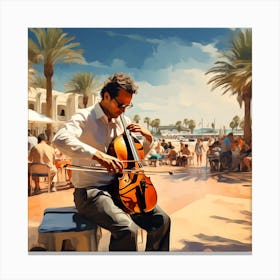 Man Playing Cello On The Beach Canvas Print